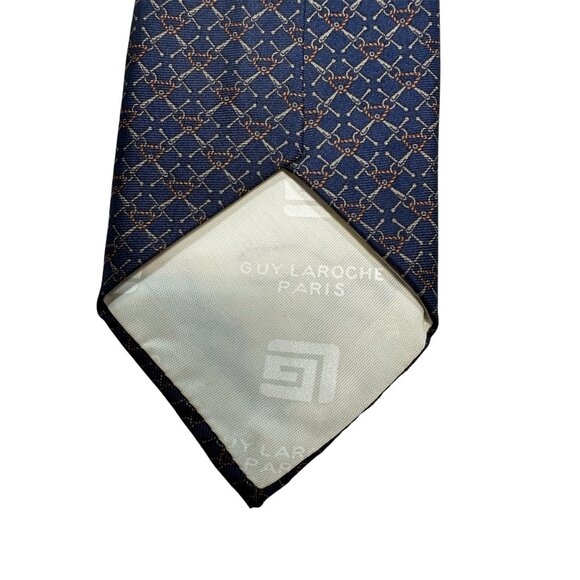 Guy Laroche Paris Navy Blue Patterned Silk Tie Cravates Luxury Formal Wear - Picture 5 of 7